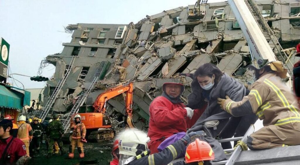 As more than 1,000 people are injured in the earthquake, a helicopter rescues Taiwanese miners